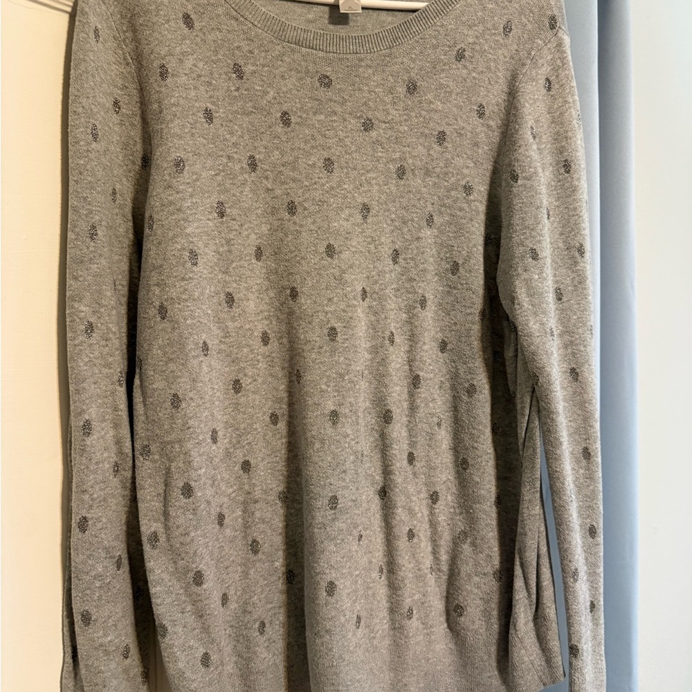 LOFT Gray Polka Dot Crew Neck Sweater
